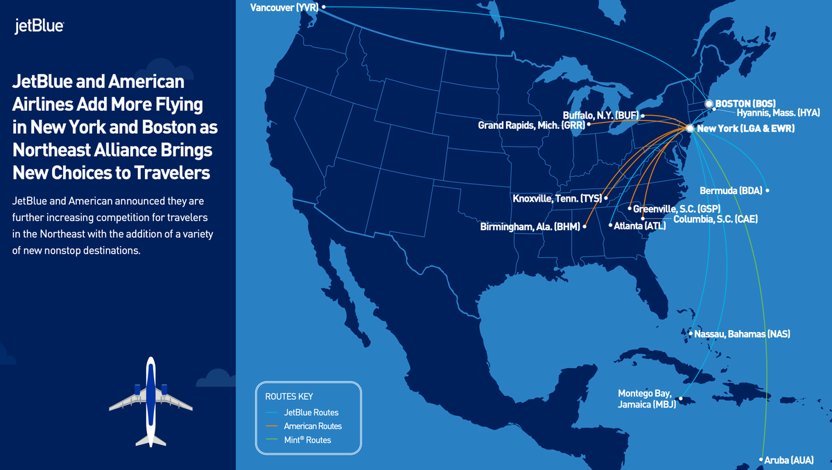 American, JetBlue add 11 new routes as part of expanded Northeast