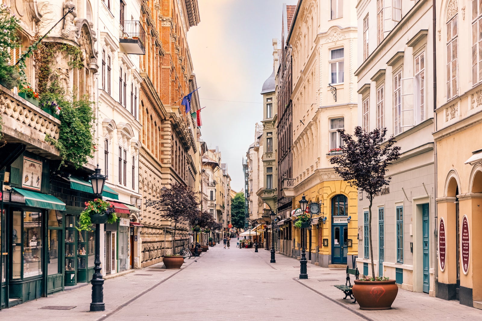 Vaci Utca street with shopping in restaurants in Budapest, Hunagry