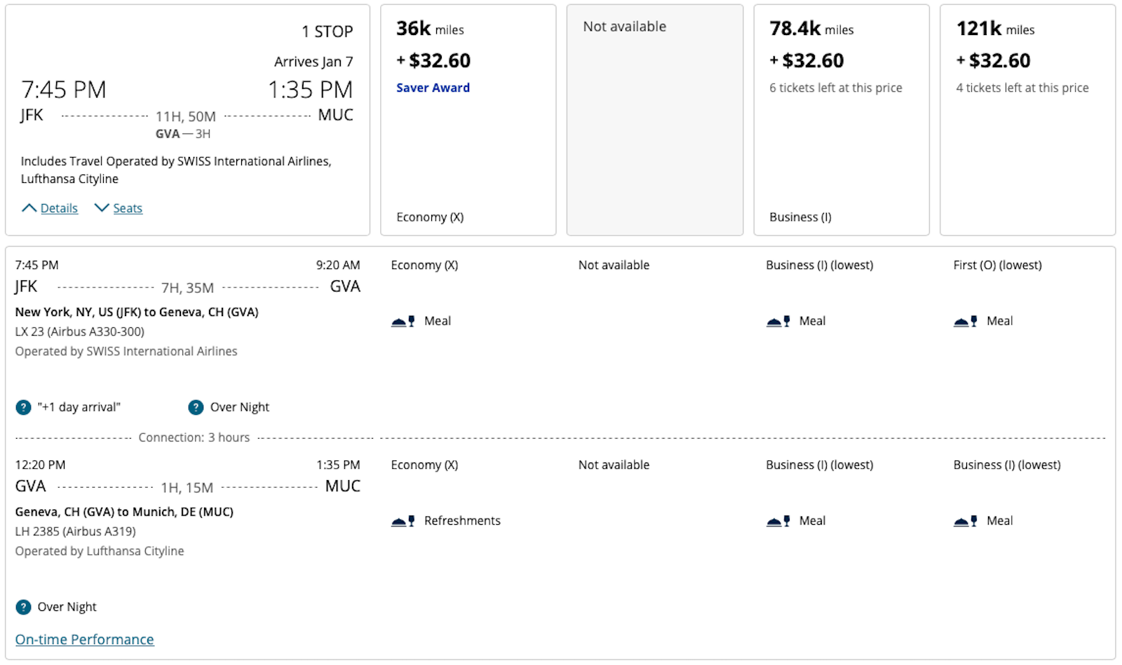 swiss air award travel