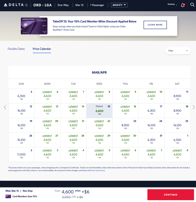 delta award travel 15 off