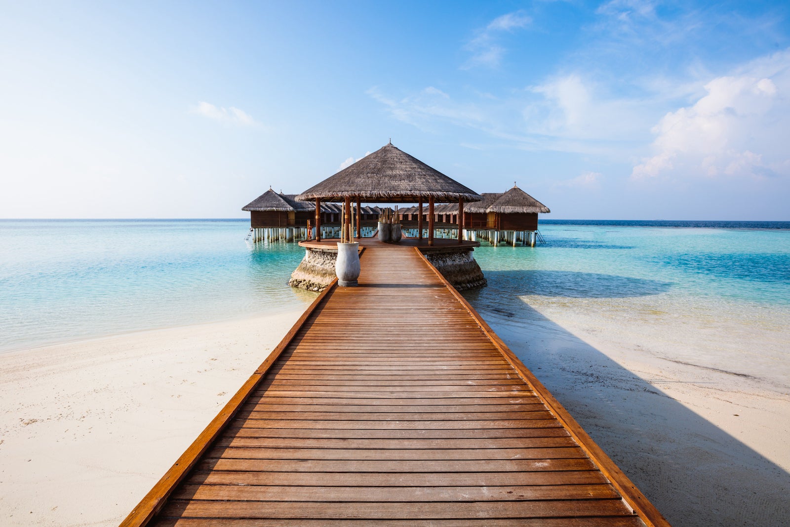 Wooden jetty on a tropical island, Maldives