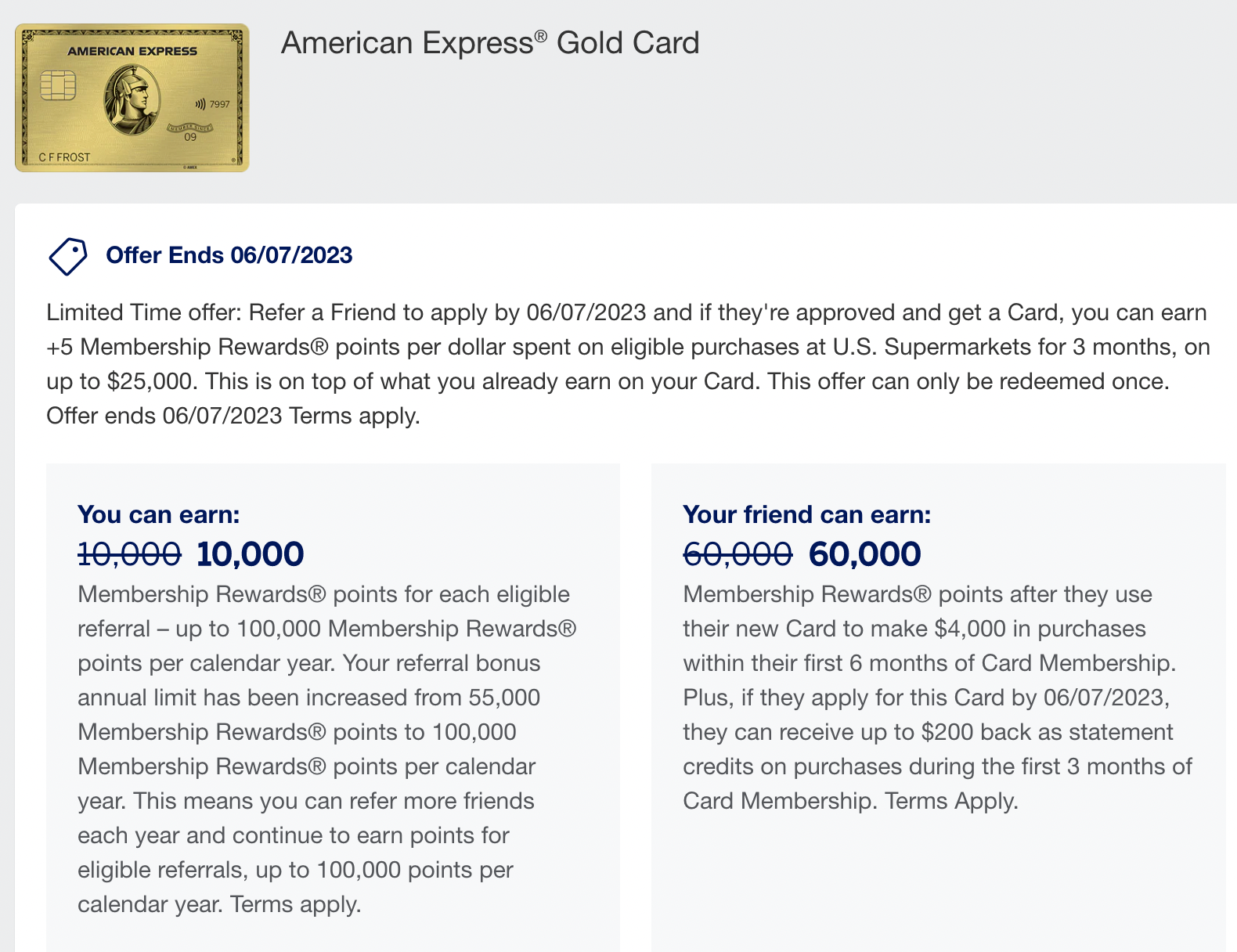 Check to see how many Amex points you can earn for referring a friend