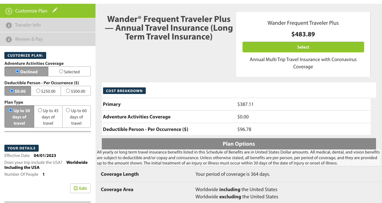how much us travel insurance