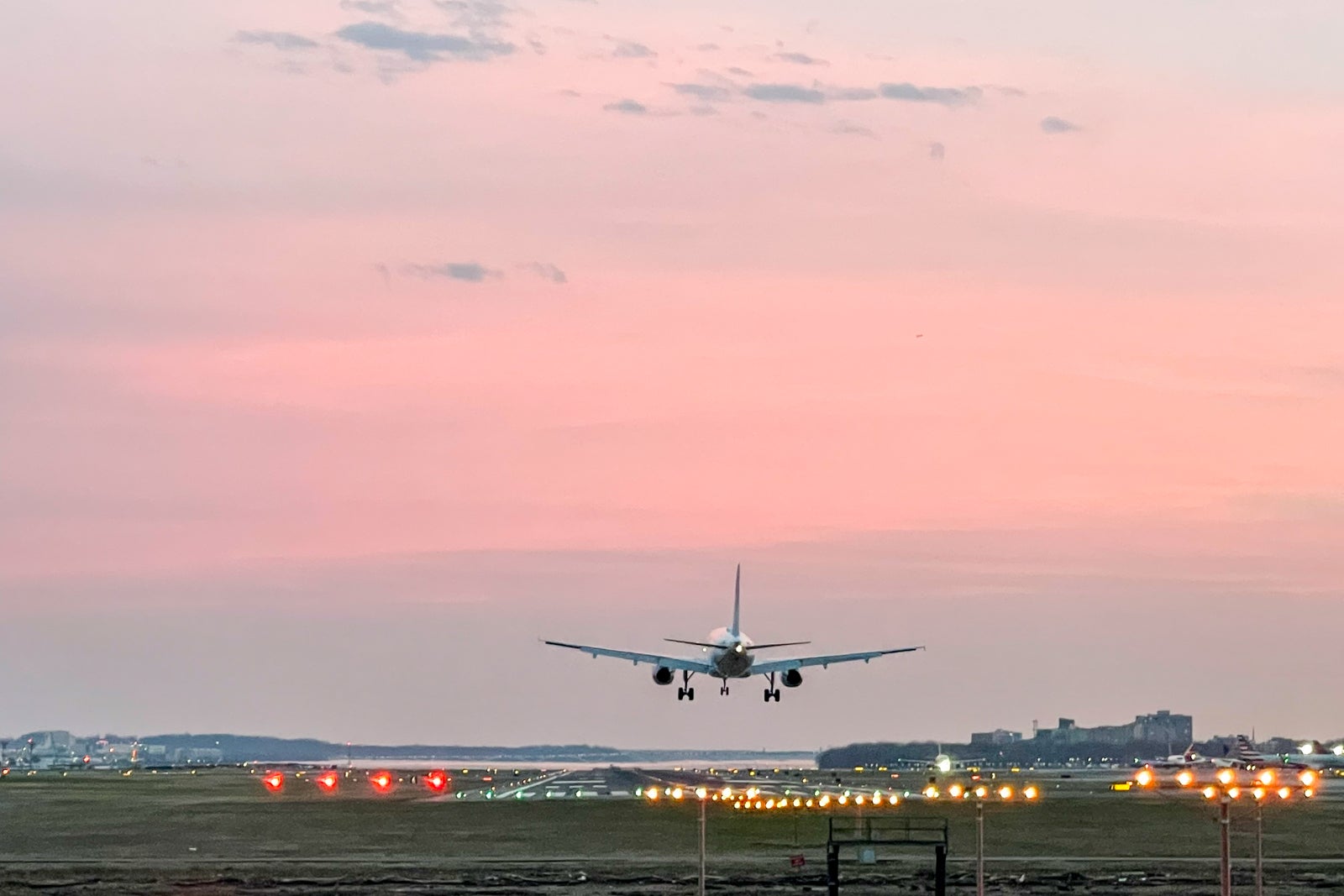An airplane landing at DCA airport