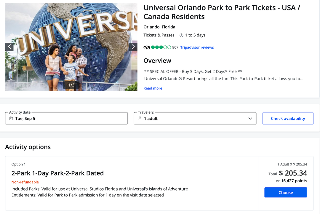 universal travel plan credit