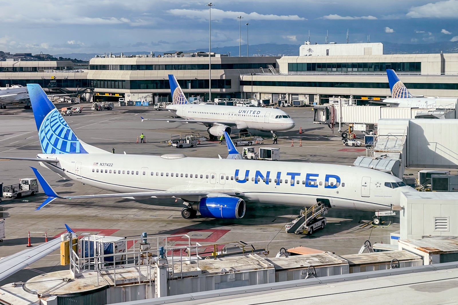 United Airlines planes parked at SFO