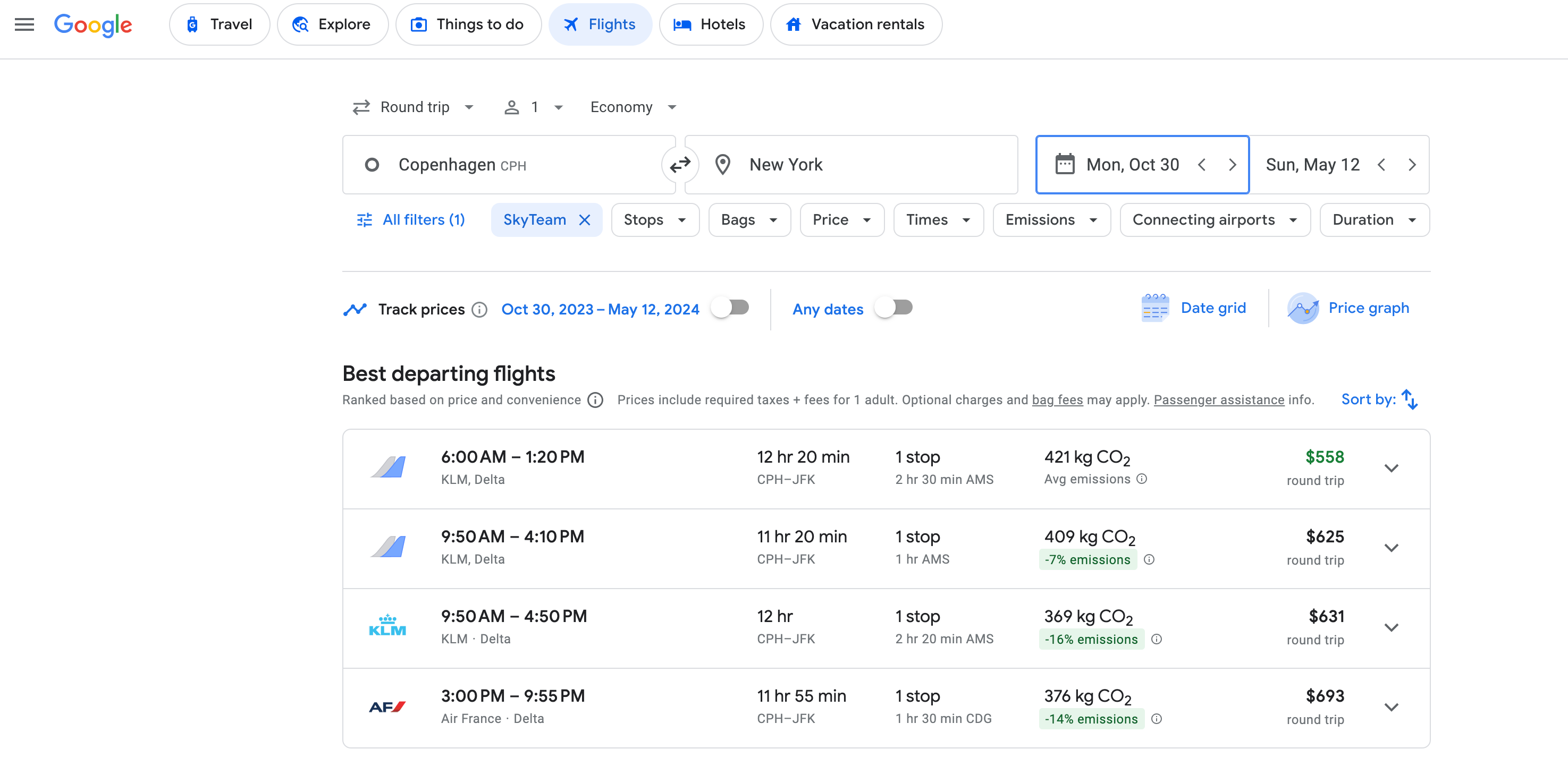 multi flight trip google
