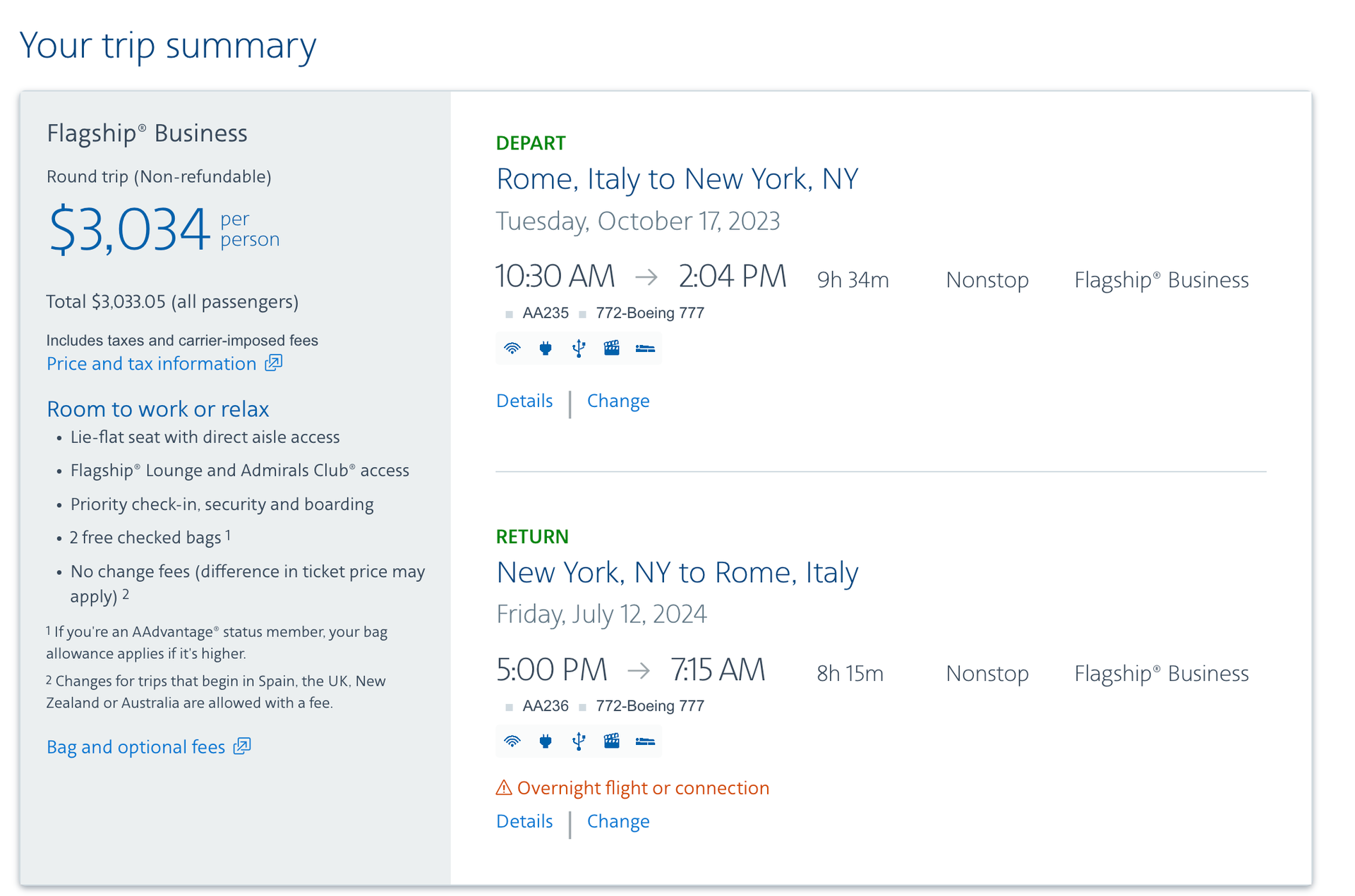 A review of American Airlines business class on the Boeing 777 from ...