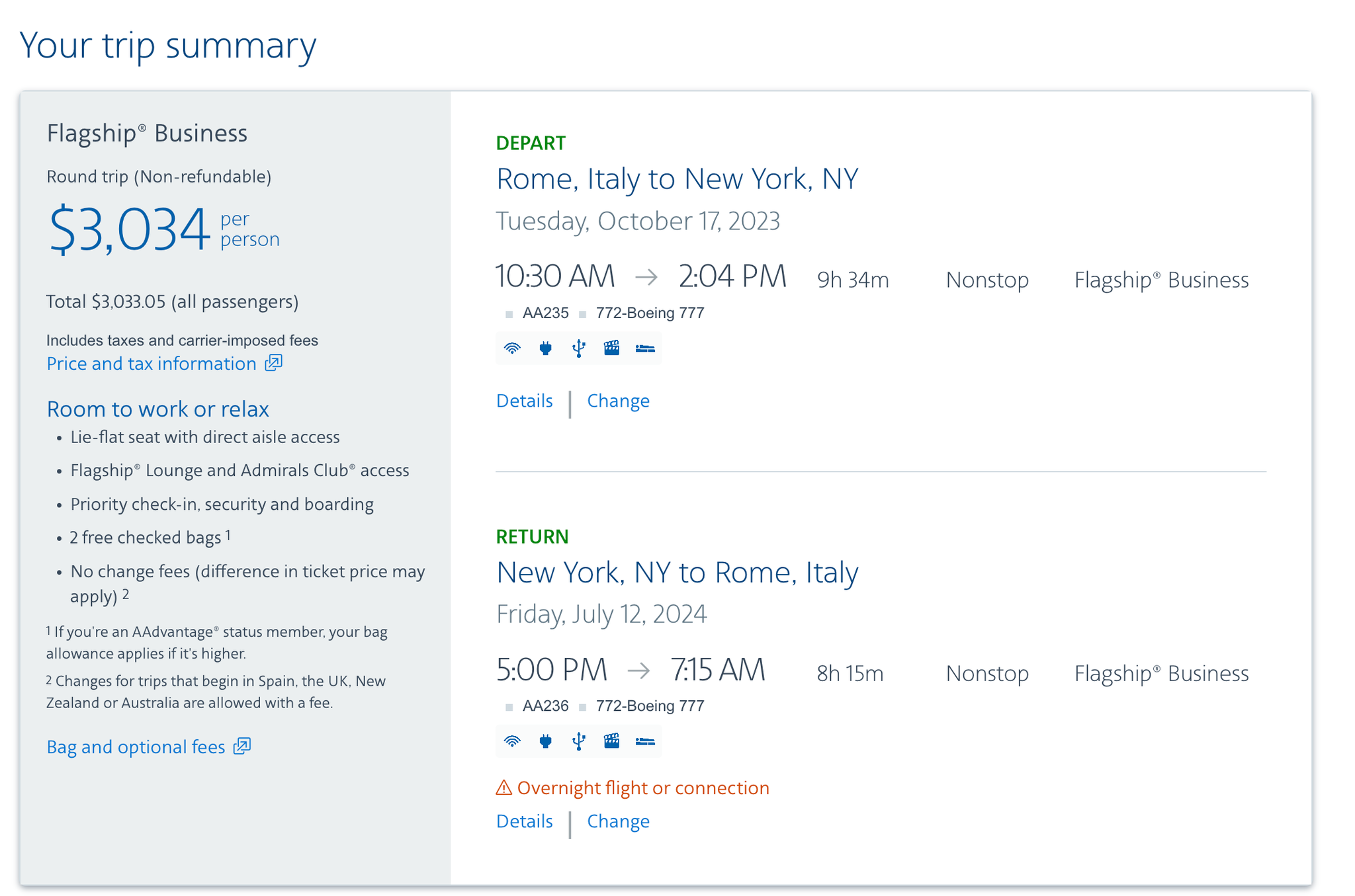 A review of American Airlines business class on the Boeing 777 from ...