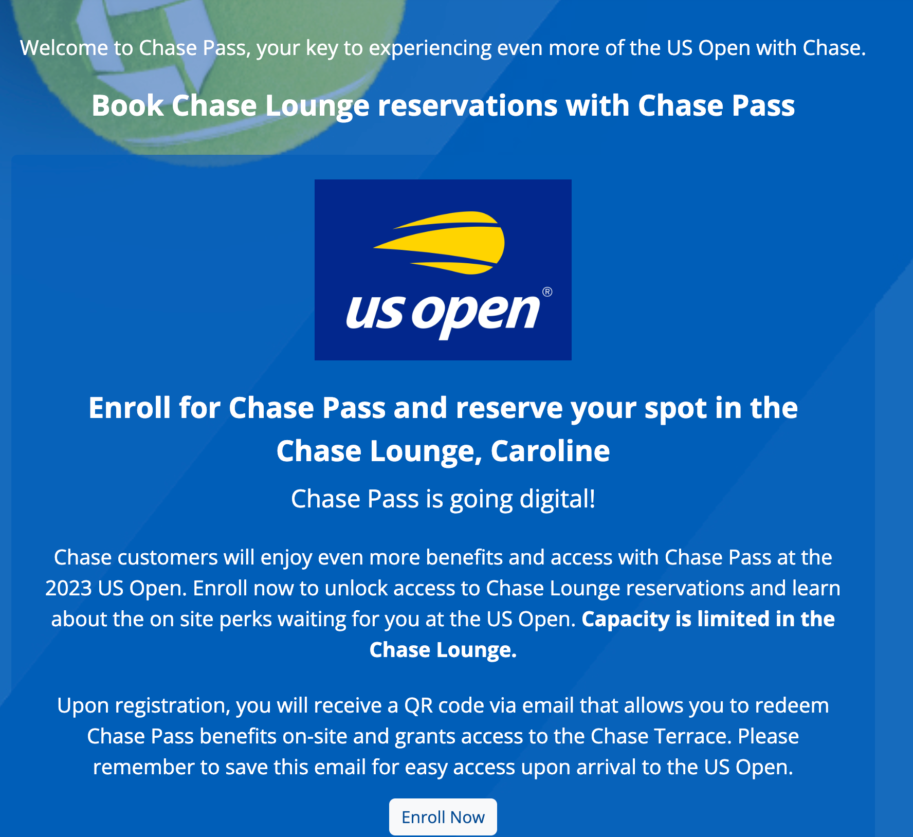 Chase quietly opened reservations for its lounge at the US Open, but
