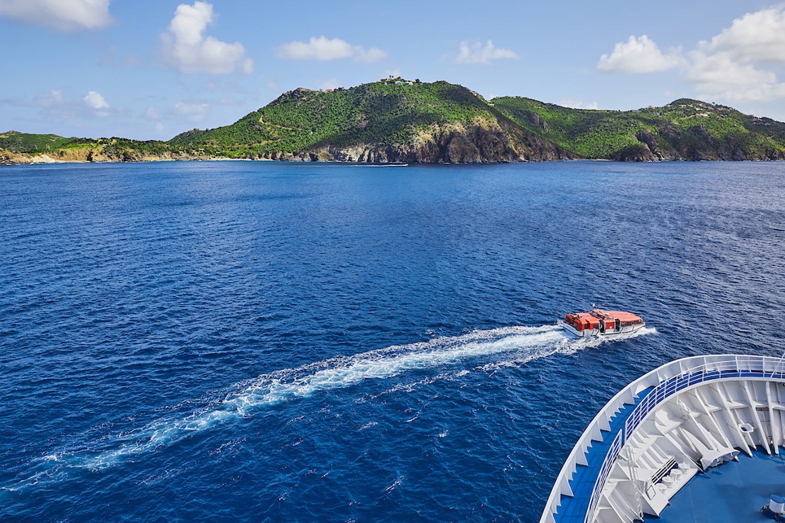 Tender cruising nearby the Silver Shadow in the Caribbeans.