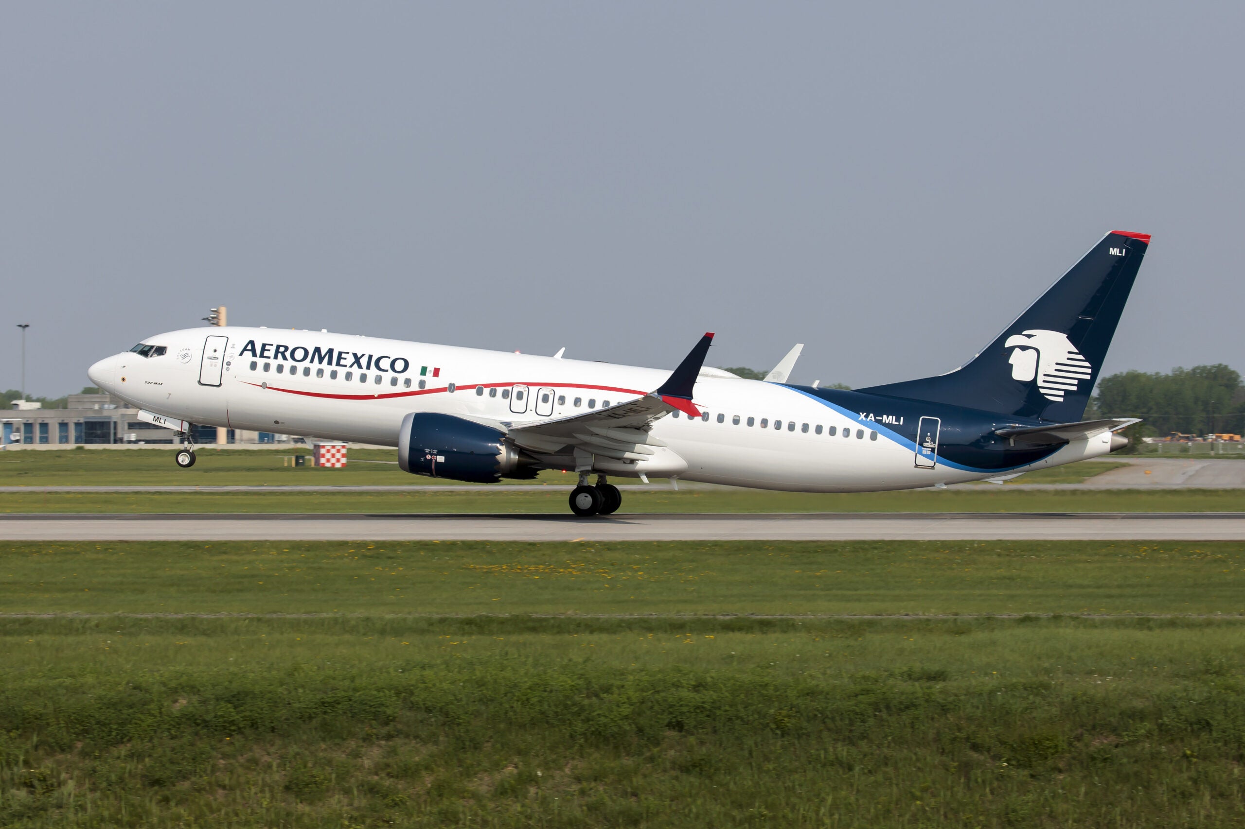 An Aeromexico Boeing 737-8 MAX taking off from Montreal