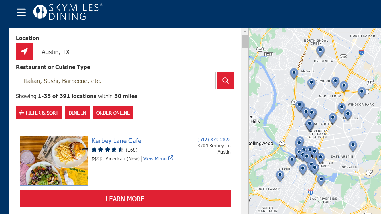 delta skymiles dining search