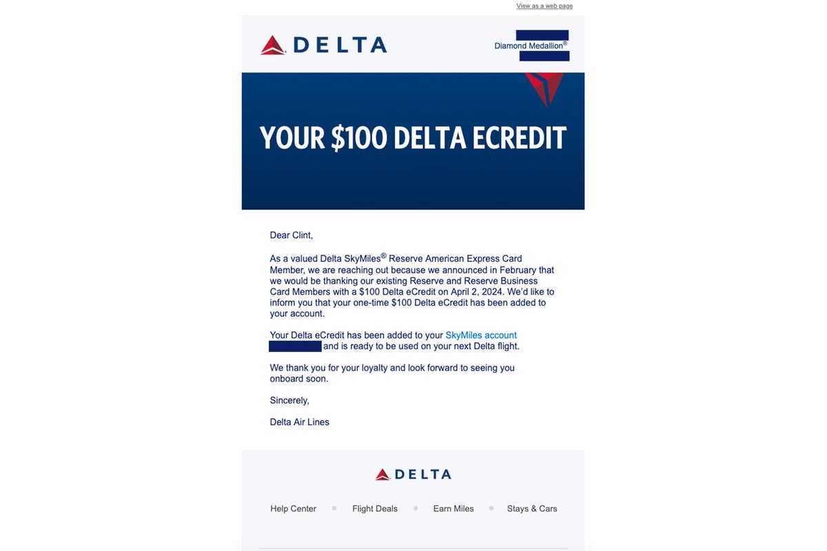 Check your email Delta sending out trip credits to some cardholders