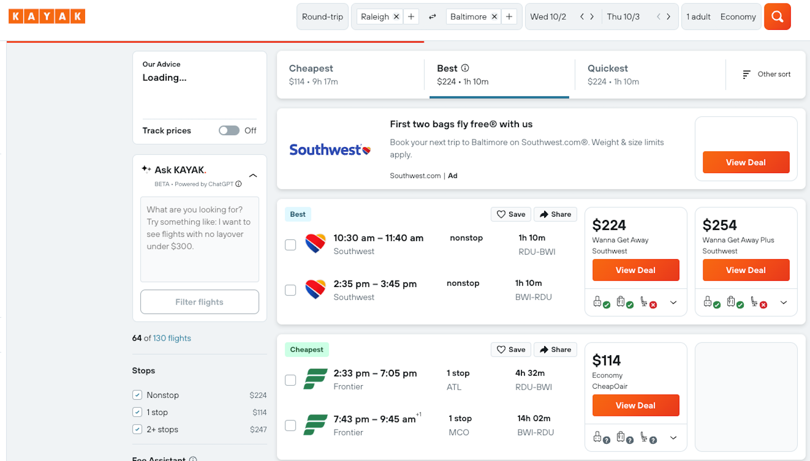 Kayak now displays Southwest Airlines flights - The Points Guy