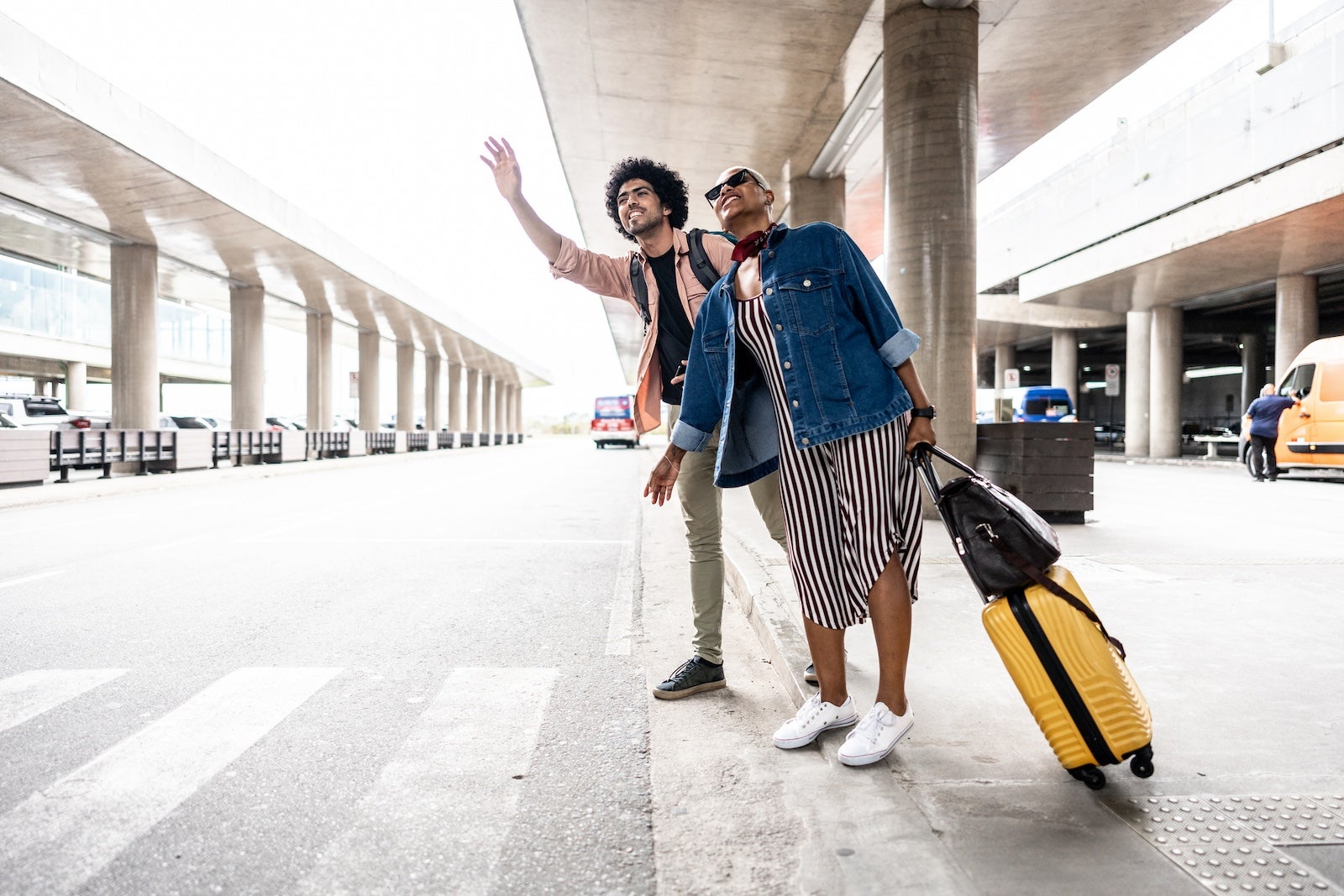 Middle-aged couple took a taxi at the airport