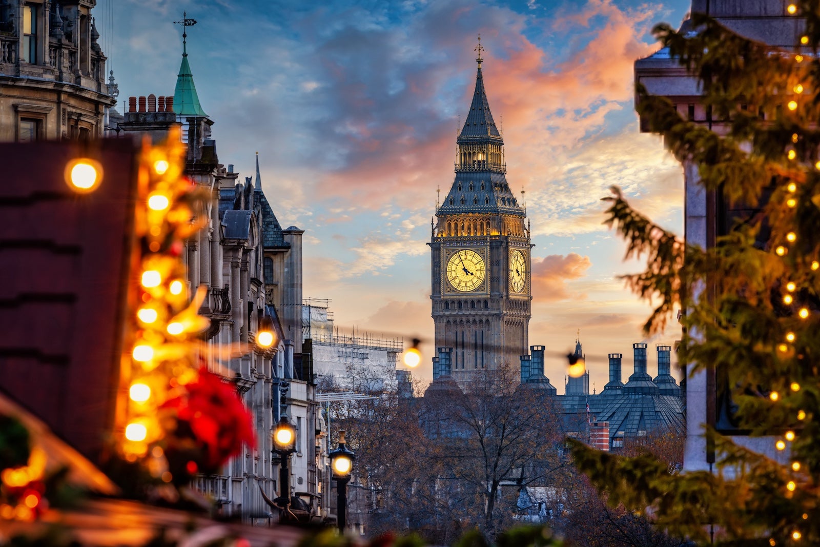 Beautiful winter sunset view of the Big Ben Clocktower in London