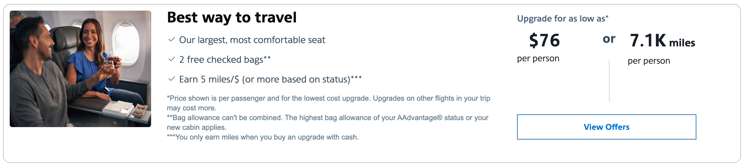 Nick Ewen upgrade offer for flight to Orlando. AA.COM 2