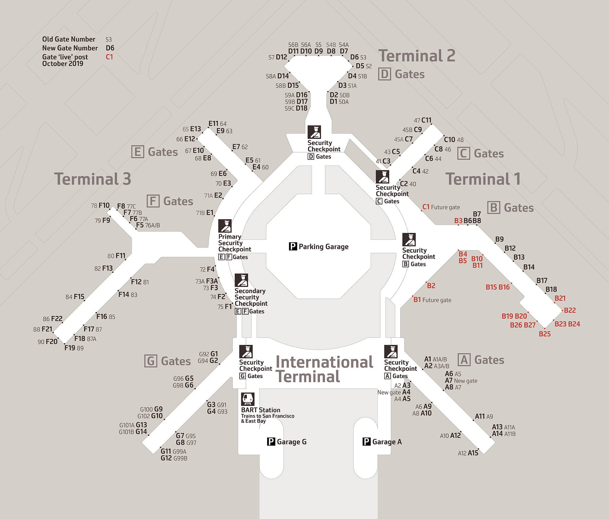 SFO Just Renumbered Its Gates Today The Points Guy   Gate Renumbering Map 2048x2048 E1571229839403 